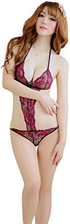 1 Set Sexy Fuschia Teddy Bodysuit Lingerie Night Sleepwear ,S-M