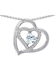 Original Star K (tm) 6mm Heart Shape Simulated Aquamarine Pendant in .925 Sterling Silver