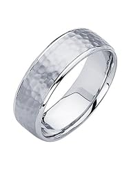 14k White Gold 7mm Comfort Fit Hammered Finish Designer Wedding Ring Ring for... by 