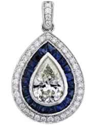 1 Carat Pear Shape Diamond and Sapphire Pendant