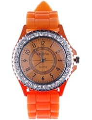 EOZY Women Men Orange Casual Sport Crystal Silicone Silicon Jelly Rubber Wrist Watch