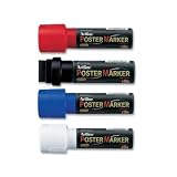 Poster Markers,30.0mm Chisel Tip,4/PK,Red/black/Blue/White.