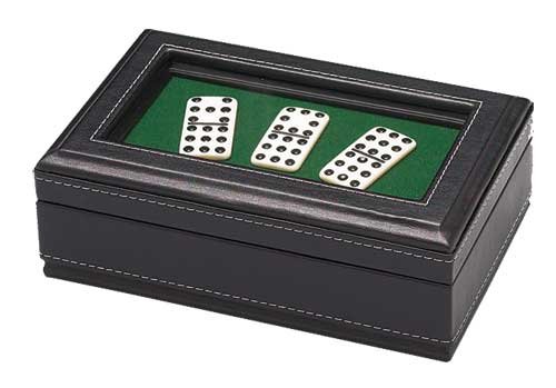 Childrens Toyshop  Toys : Double Nine Dominoes with Black Leather Display Case