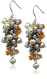 Natural/Dyed Freshwater Cultured Pearl & Carnelian Cluster Dangle Earrings