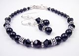 Garnet Beaded Pearl Bracelet/Earrings Set - Sterling Silver Swarovski Crystal Bracelets