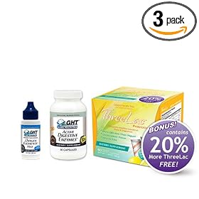 (1) ThreeLac Candida Probiotic Defense (1) Oxygen Elements Max 1 fl. oz. (1) Active Digestive Enzymes - 90 Count by Global Health Trax