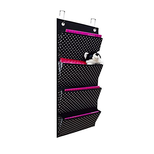ZKOO Over The Door Hanging File Organizer, Office Supplies Storage Holder Wall Mount Pocket Chart for Magazine,Notebooks,Planners,File Folders,4 Pockets (Zebra Pattern)