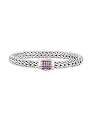 Phillip Gavriel 7mm Sterling Silver with Pink Sapphire Wide Wheat Patterned 8.25" Bracelet