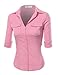 FPT Womens Roll-Up Sleeve Button Down Shirt With Ribbed Sides (S-3XL)