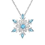 Sterling Silver Blue and White Crystal Snowflake Pendant-Necklace with Swarovski Elements