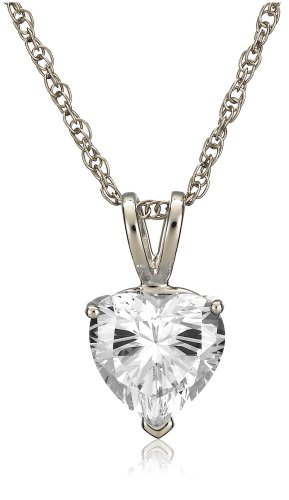 Platinum Overlay Sterling Silver 9.5 x 9.5 mm Cubic Zirconia Heart-Shaped Pendant, 18