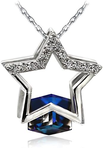 JOLICE Pendant Necklace Swarovski Bermuda Blue Cubic Crystal S925 Sterling Silver Stereo Star