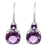 14k White Gold Pink Amethyst Fishhook Dangle Earrings