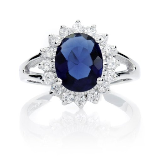 Faux Sapphire Engagement Ring - Princess Diana Inspired and Oval Cut