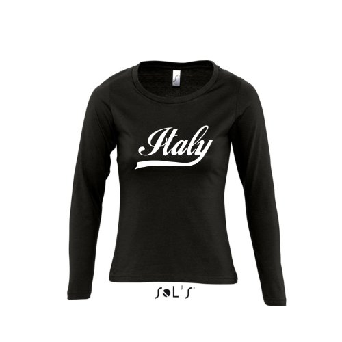 Italien Oldschool Italy LÄNDERSHIRT EM / WM FAN Trikot – Damen Langarm Longsleeve T-Shirt S-XL , Deep black – weiß , S