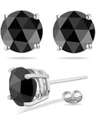 1/2 (0.46-0.55) Cts of 3.70-3.90 mm AAA Round Rose Cut Black Diamond Stud Earrings in 14K White Gold-Screw Backs