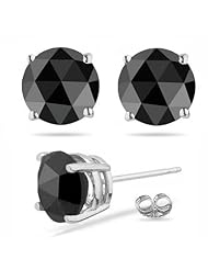 1/4 (0.21-0.27) Cts of 2.50-3.00 mm AAA Round Rose Cut Black Diamond Stud Earrings in 14K White Gold