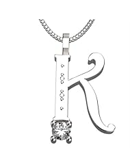 Sterling Silver Letter K - April Cubic Zirconia Birthstone 18 Inch Necklace