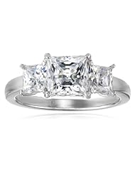 Sterling Silver Swarovski Zirconia 3cttw Princess 3 Stone Anniversary Ring