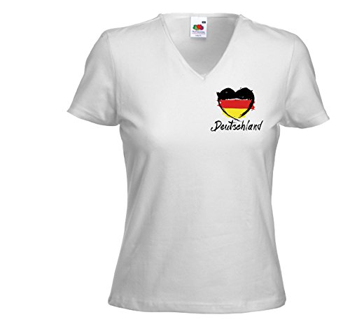 Damen T-Shirt Deutschland Herz weiß Fussball WM EM Fanartikel Gr. S
