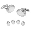 Men's Oval Formal Cuff Links and Stud by Enrico Pardini - Silver Rhodium