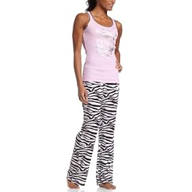 Baby Phat Women's 2Pc Lace Trim Racer Tank With Zebra Print Pant Banded Gift