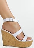Vintage Fashion Wide T-Strap Cork Design Wedge from Hot Fash Shoes - DIMAS White