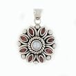 .925 Silver, Garnet & Pearl Flower Pendant