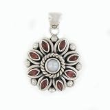 .925 Silver, Garnet & Pearl Flower Pendant