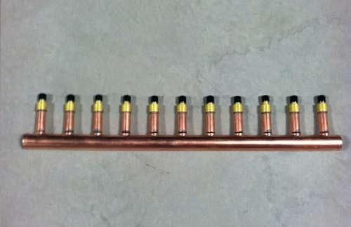 11 Loop 1" Copper Radiant Manifold w/ 1/2" Pex Crimp Fittings