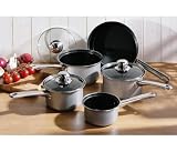 5 Piece Silver Pan Set with Chrome Handles and Glass Lids  from Premier