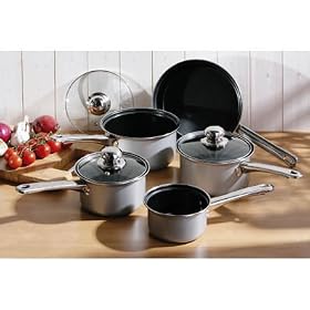 Retro Grey Non Stick Saucepan Pan Set Kitchen Saucepans