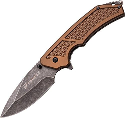 USMC USMA1047TN The Specialist A/O Folding Knife Blk SW 3.75" Blade/Brwn Checker