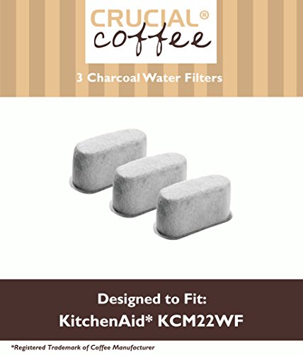 3 KitchenAid Charcoal Coffee Filters Fit KCM222 & KCM223 Water Filter Pod & Coffee Makers, Compare to Part # KCM22WF, Designed & Engineered by Crucial Coffee