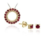 Vermeil (24k Gold over Sterling Silver) Genuine Ruby stone Eternity Pendant Earrings Set