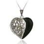 Sterling Silver Genuine Marcasite & Onyx Heart Locket Necklace, 18"