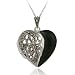 Sterling Silver Genuine Marcasite & Onyx Heart Locket Necklace, 18"