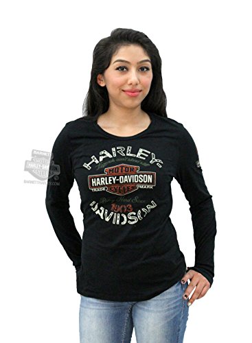 Harley-Davidson Womens Ride with Passion Trademark B&S Black Long Sleeve T-Shirt - LG