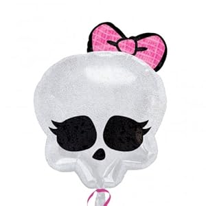 Skull with Pink Bow Holograhic Balloon 18 Inch Mylar Goth Party