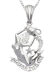 0.925 Sterling Silver Zodiac Aquarius Pendant Necklace