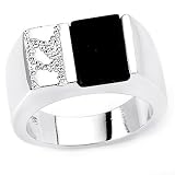 Ideal Solid Sterling Silver Rhodium Plated Men's Ring with Onyx