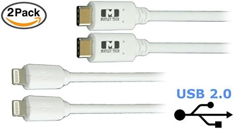 Matley Tech Apple Lightning to USB 3.1 Type C (USB-C) Cable - White 3.3ft 1M - 2 Pack - Meets all USB Type C Specifications