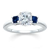 1.00 ct Cushion Diamond W Princess Blue Sapphire Ring 18K