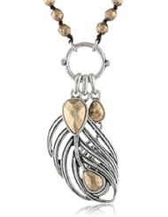 Lucky Brand "Two Tone Peacock" Two-Tone Open Feather Charm Pendant Necklace, 24.5"