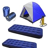 4 Person Dome Tent, 2 of Single Size Air Mats, 2 of 3lb Sleeping Bags, and Pump Combo