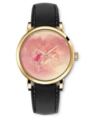 SPRAWL Aanalog Fashion Series Gold Ladies Watches of Genuine Black Leather Strap,Unique Wrist Watch for Women Girls Designed with Charter a pink background