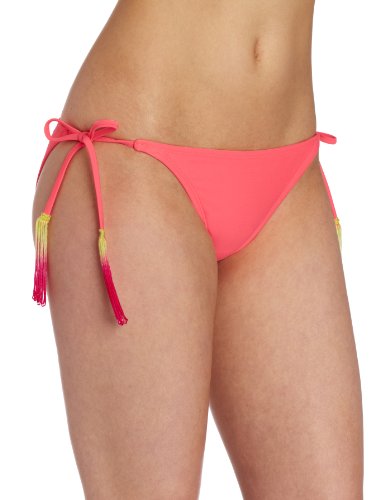 Bikini Lab Women's Fringe Ferdinand String Tie Side, Hot Coral, Small