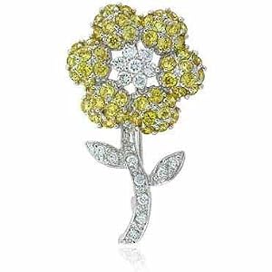 Citrine Yellow cz Flower Petal and Simulated Diamond CZ Pin Brooch by