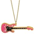 Enamelled Guitar Necklace with Rhinestones In Pink with Gold Finish