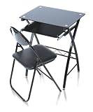 Levv Glass Computer Desk and Chair Set - Black